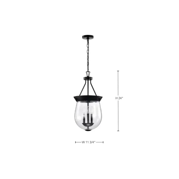Boliver 3-Light Pendant in Matte Black with Clear Seeded Glass - Image 20