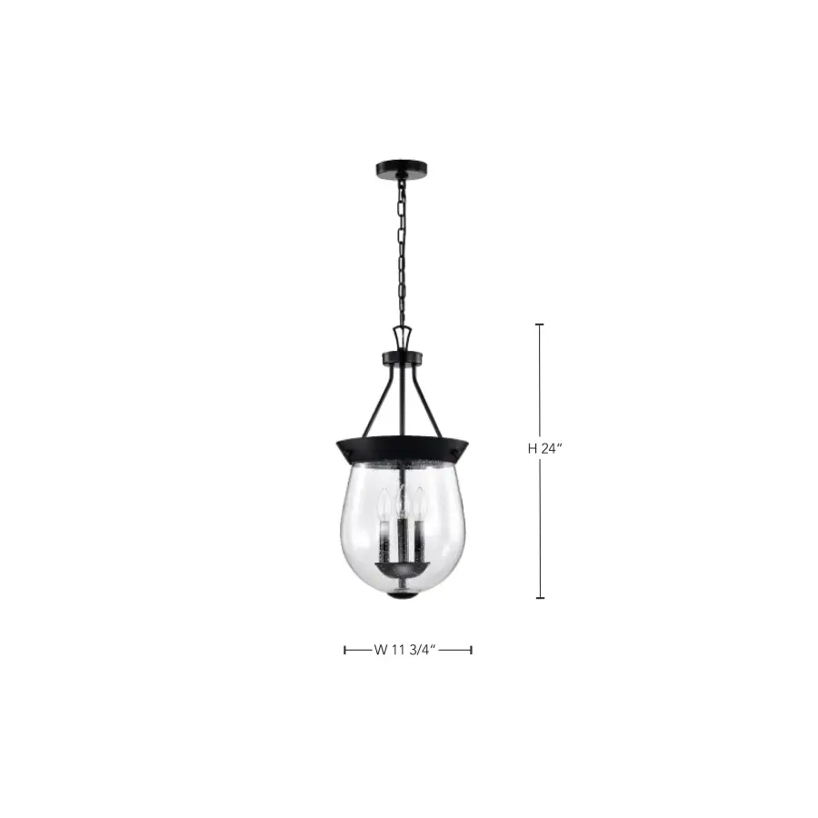 Boliver 3-Light Pendant in Matte Black with Clear Seeded Glass - Image 20