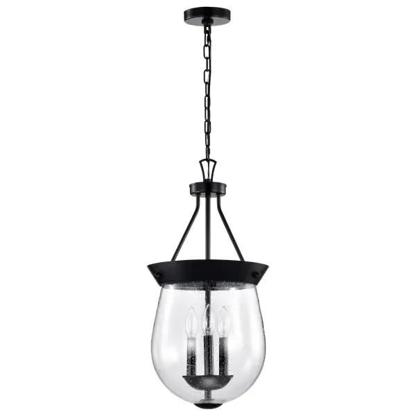 Boliver 3-Light Pendant in Matte Black with Clear Seeded Glass - Image 3