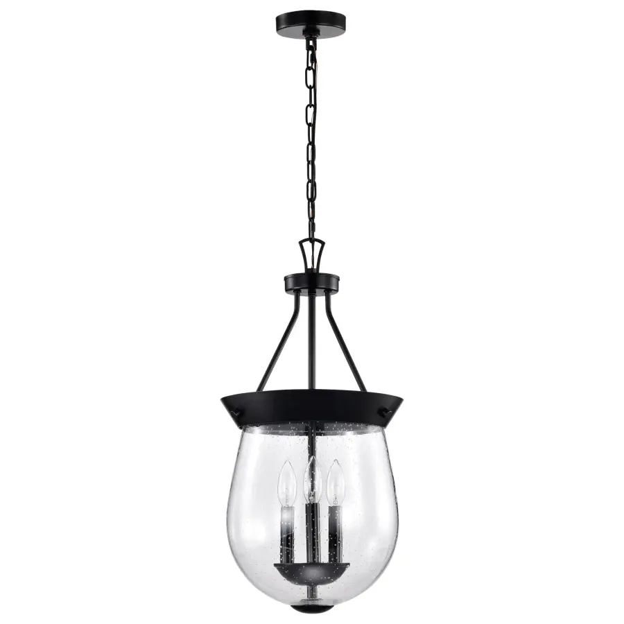 Boliver 3-Light Pendant in Matte Black with Clear Seeded Glass - Image 3
