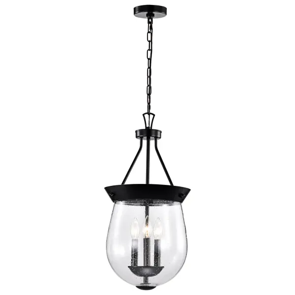 Boliver 3-Light Pendant in Matte Black with Clear Seeded Glass - Image 4