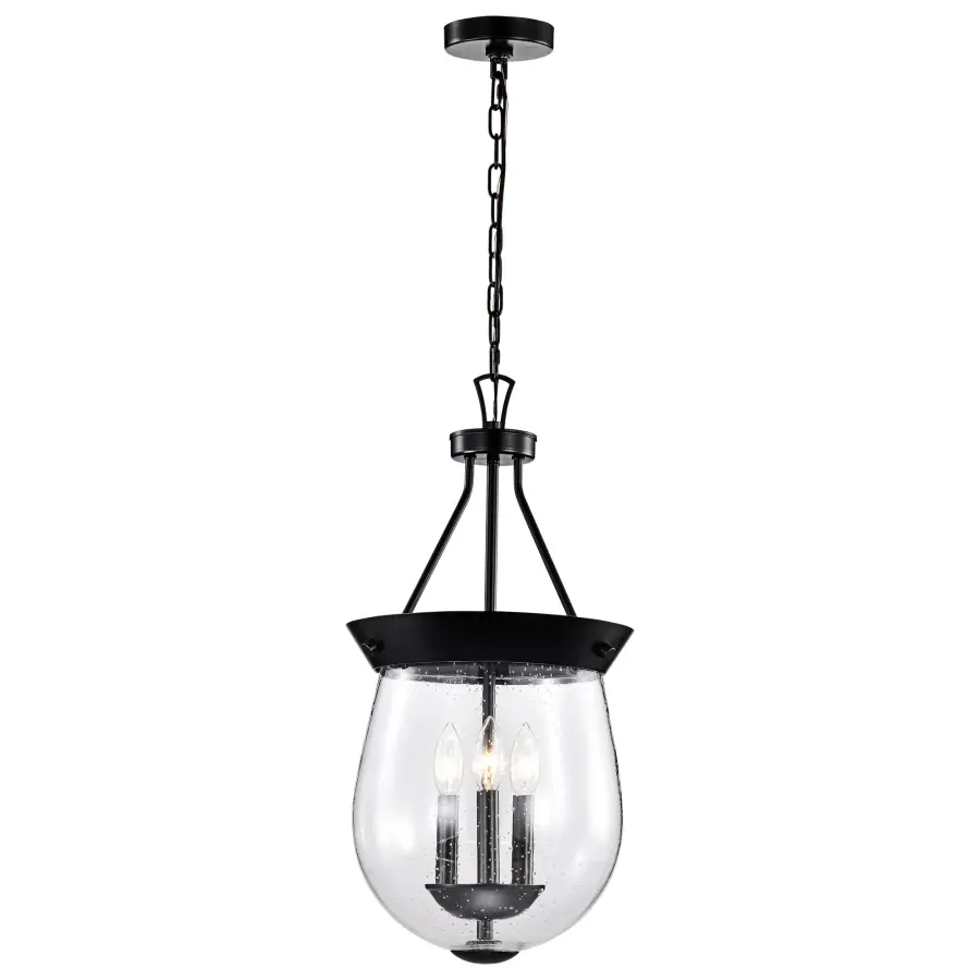 Boliver 3-Light Pendant in Matte Black with Clear Seeded Glass - Image 4