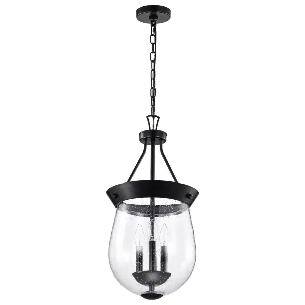 Boliver 3-Light Pendant in Matte Black with Clear Seeded Glass - Image 5