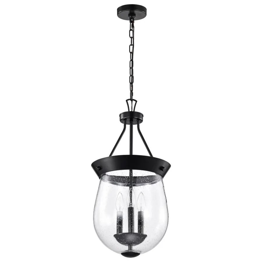 Boliver 3-Light Pendant in Matte Black with Clear Seeded Glass - Image 5