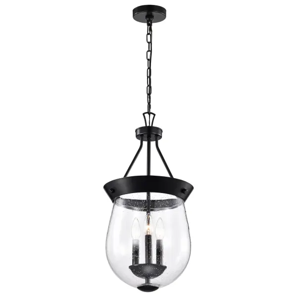 Boliver 3-Light Pendant in Matte Black with Clear Seeded Glass - Image 6