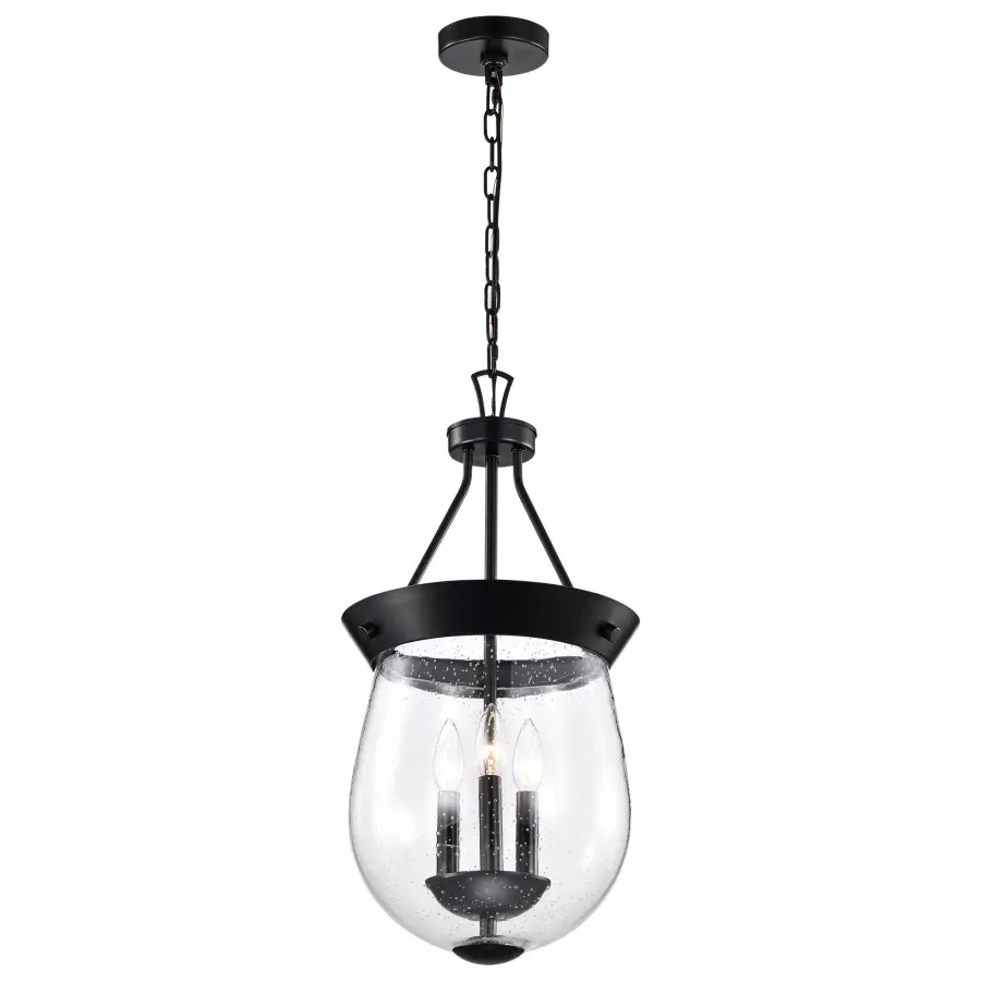 Boliver 3-Light Pendant in Matte Black with Clear Seeded Glass - Image 6
