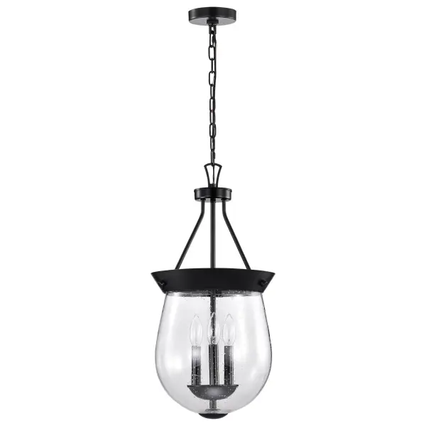 Boliver 3-Light Pendant in Matte Black with Clear Seeded Glass - Image 7