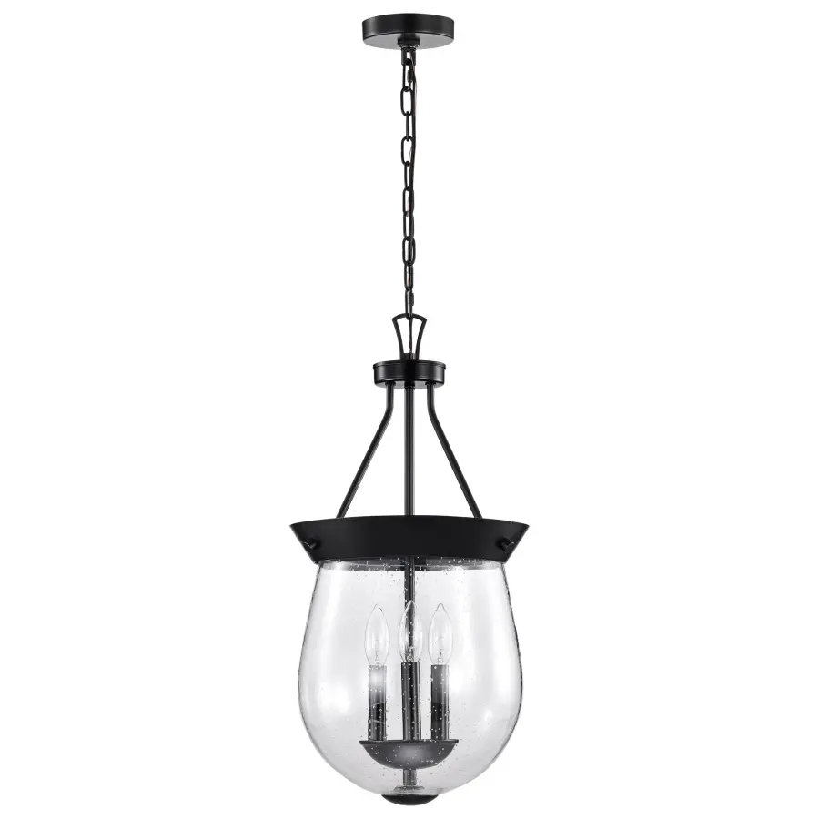 Boliver 3-Light Pendant in Matte Black with Clear Seeded Glass - Image 7