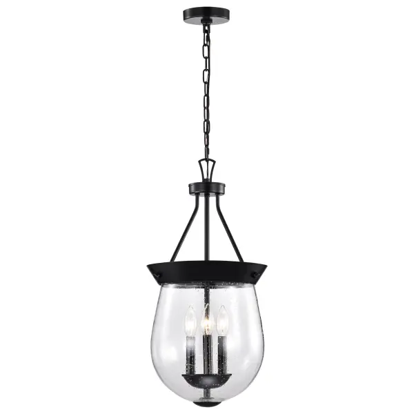 Boliver 3-Light Pendant in Matte Black with Clear Seeded Glass - Image 8