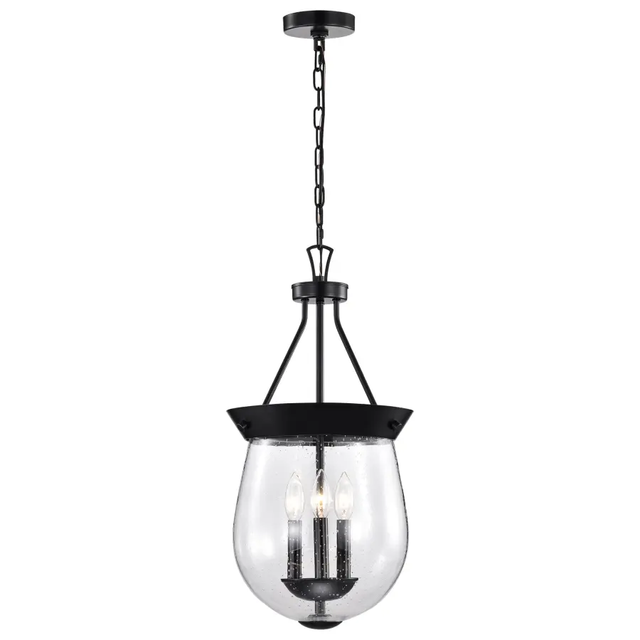 Boliver 3-Light Pendant in Matte Black with Clear Seeded Glass - Image 8