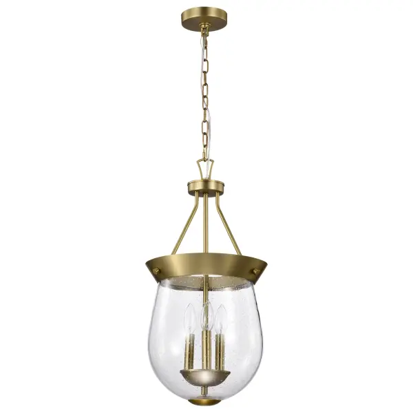 The Boliver pendant brings sophisticated traditional design with its vintage brass finish and textured seeded glass. Perfect for adding warmth and character to dining spaces, kitchen islands, or entryways with classic or transitional decor.