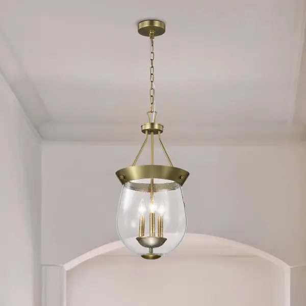 Boliver 3-Light Pendant in Vintage Brass with Clear Seeded Glass - Image 17