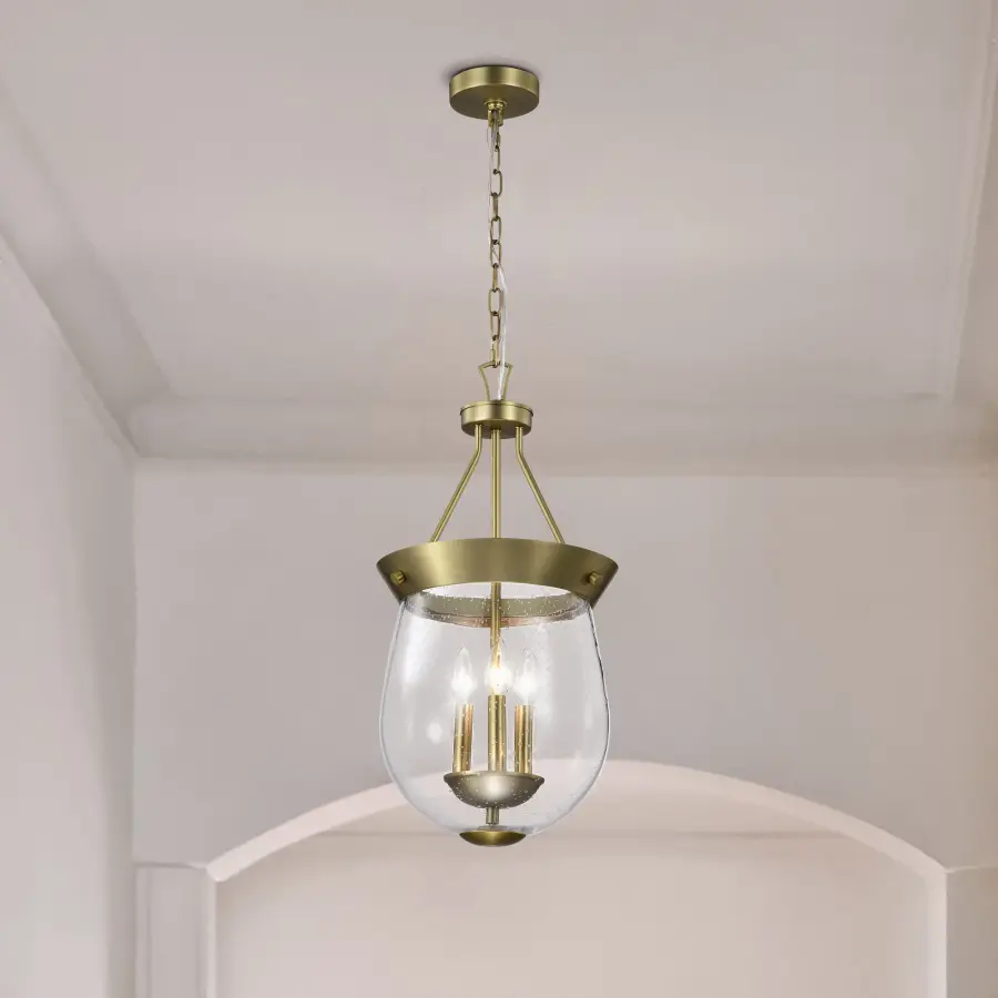 Boliver 3-Light Pendant in Vintage Brass with Clear Seeded Glass - Image 17