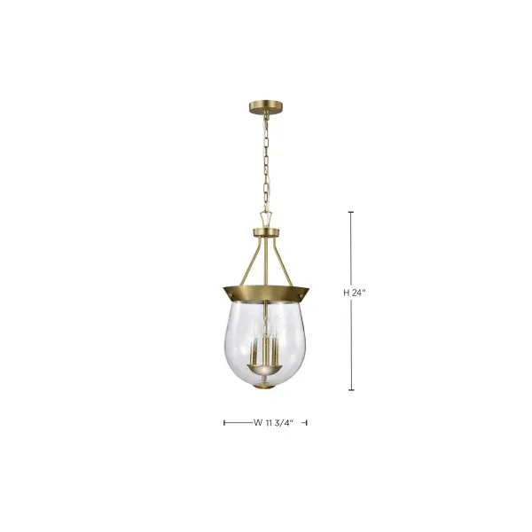 Boliver 3-Light Pendant in Vintage Brass with Clear Seeded Glass - Image 18