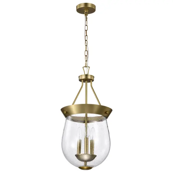 Boliver 3-Light Pendant in Vintage Brass with Clear Seeded Glass - Image 3