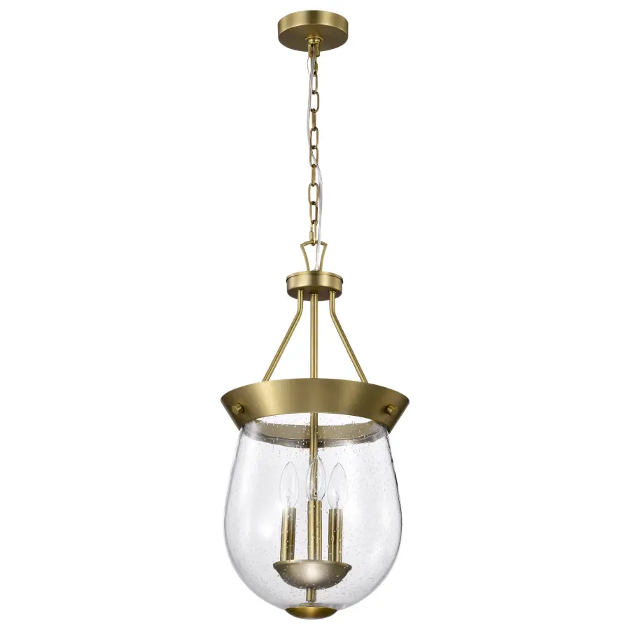 Boliver 3-Light Pendant in Vintage Brass with Clear Seeded Glass - Image 3