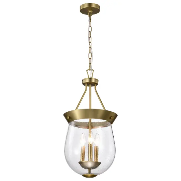 Boliver 3-Light Pendant in Vintage Brass with Clear Seeded Glass - Image 4