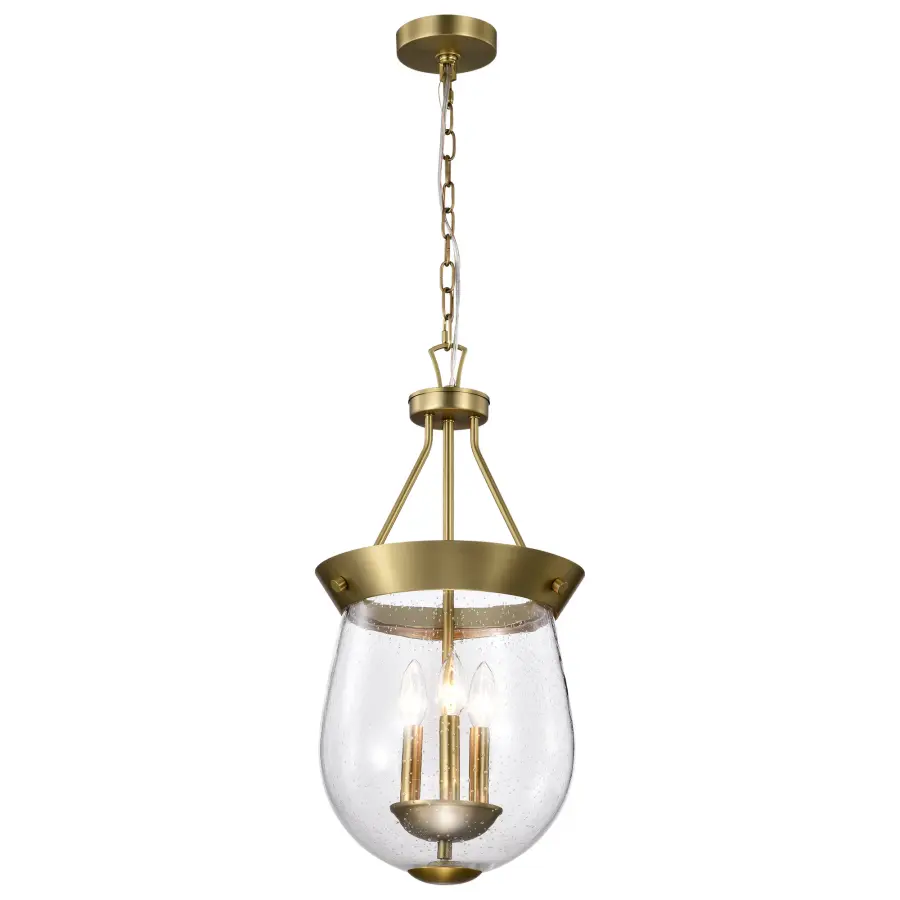 Boliver 3-Light Pendant in Vintage Brass with Clear Seeded Glass - Image 4
