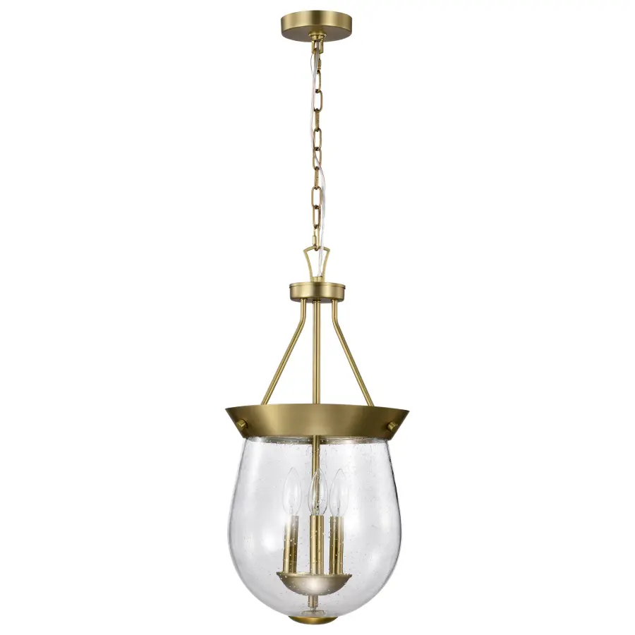 Boliver 3-Light Pendant in Vintage Brass with Clear Seeded Glass - Image 5