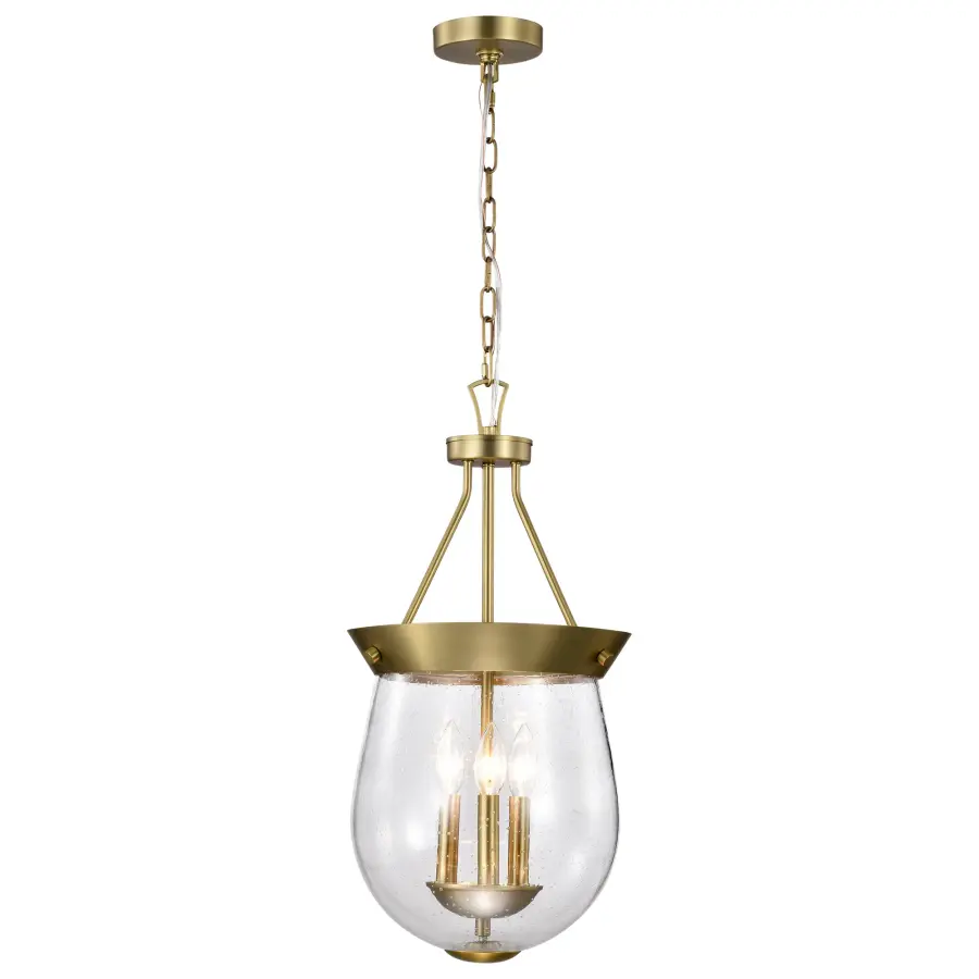 Boliver 3-Light Pendant in Vintage Brass with Clear Seeded Glass - Image 6