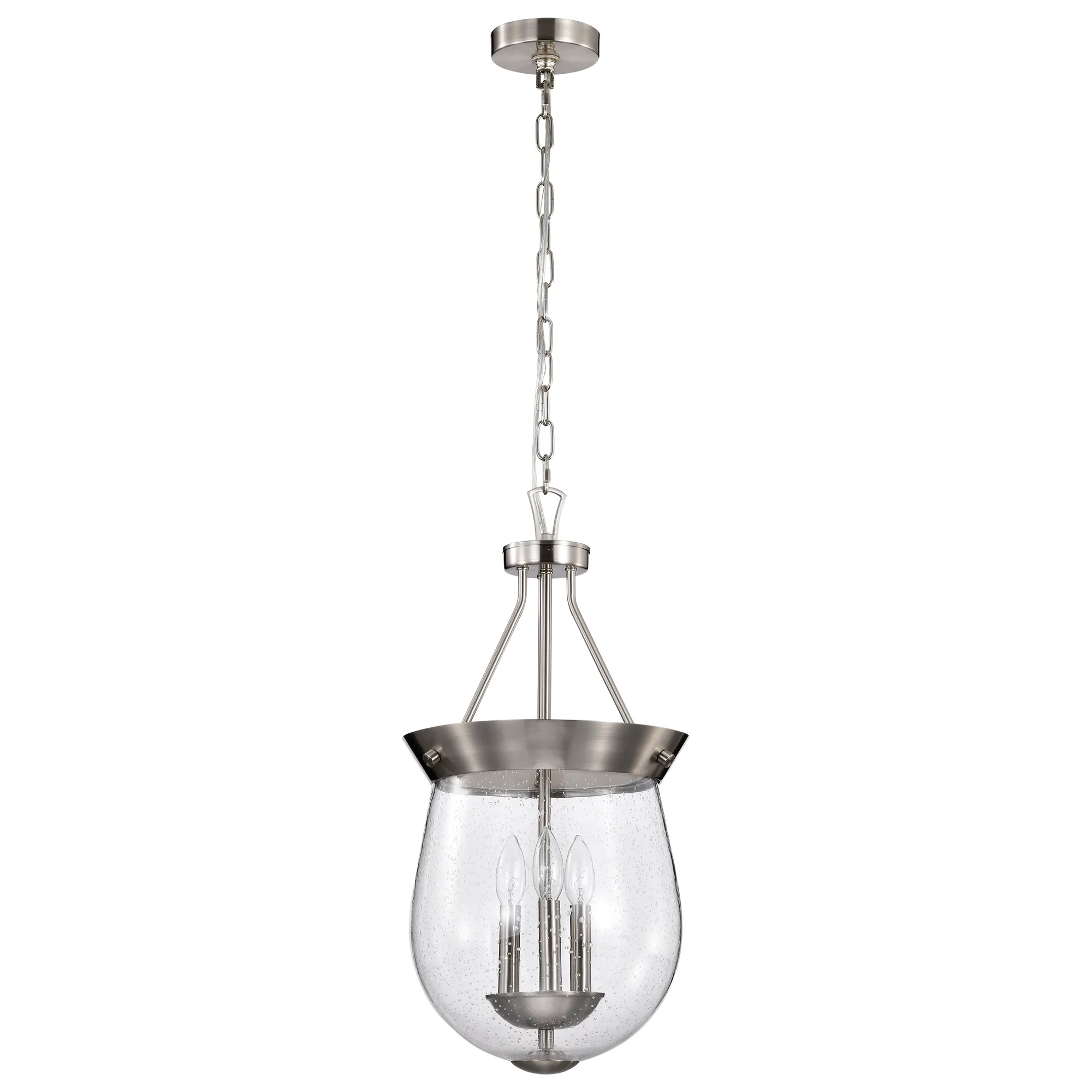 Boliver 3-Light Pendant in Brushed Nickel with Clear Seeded Glass