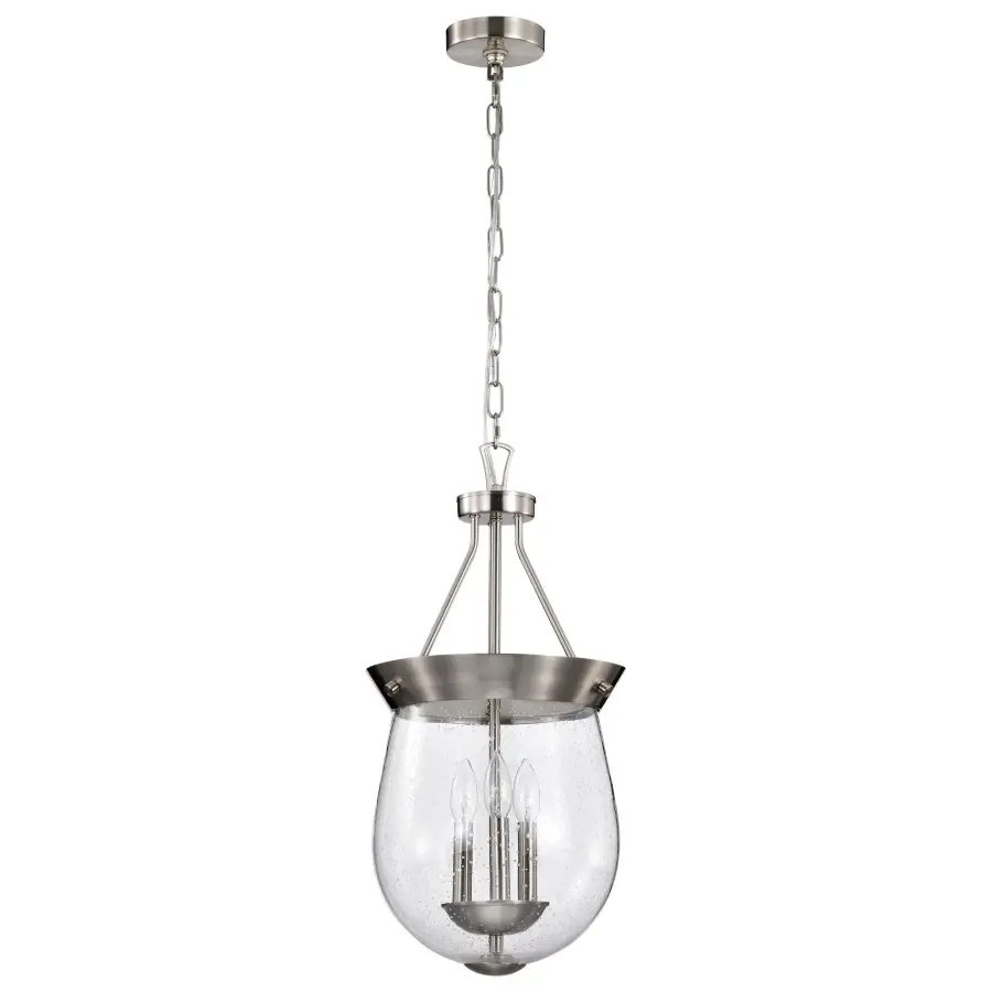 Boliver 3-Light Pendant in Brushed Nickel with Clear Seeded Glass - Image 1