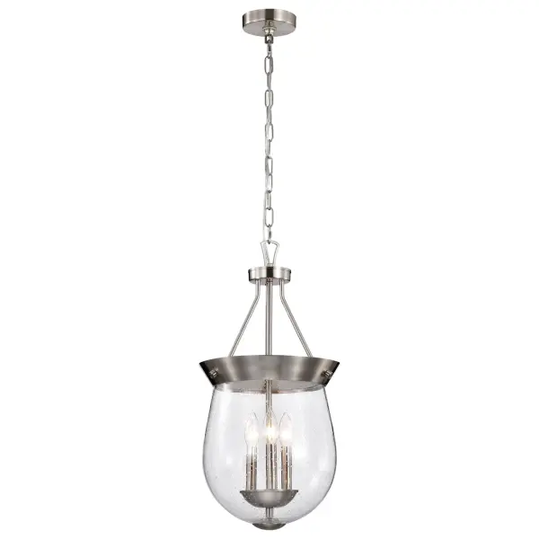 The Boliver 3-Light Pendant combines traditional design with versatile brushed nickel finish and textured seeded glass. Perfect for adding refined charm to kitchens, dining areas, and entryways with its warm, inviting glow. - alternate view