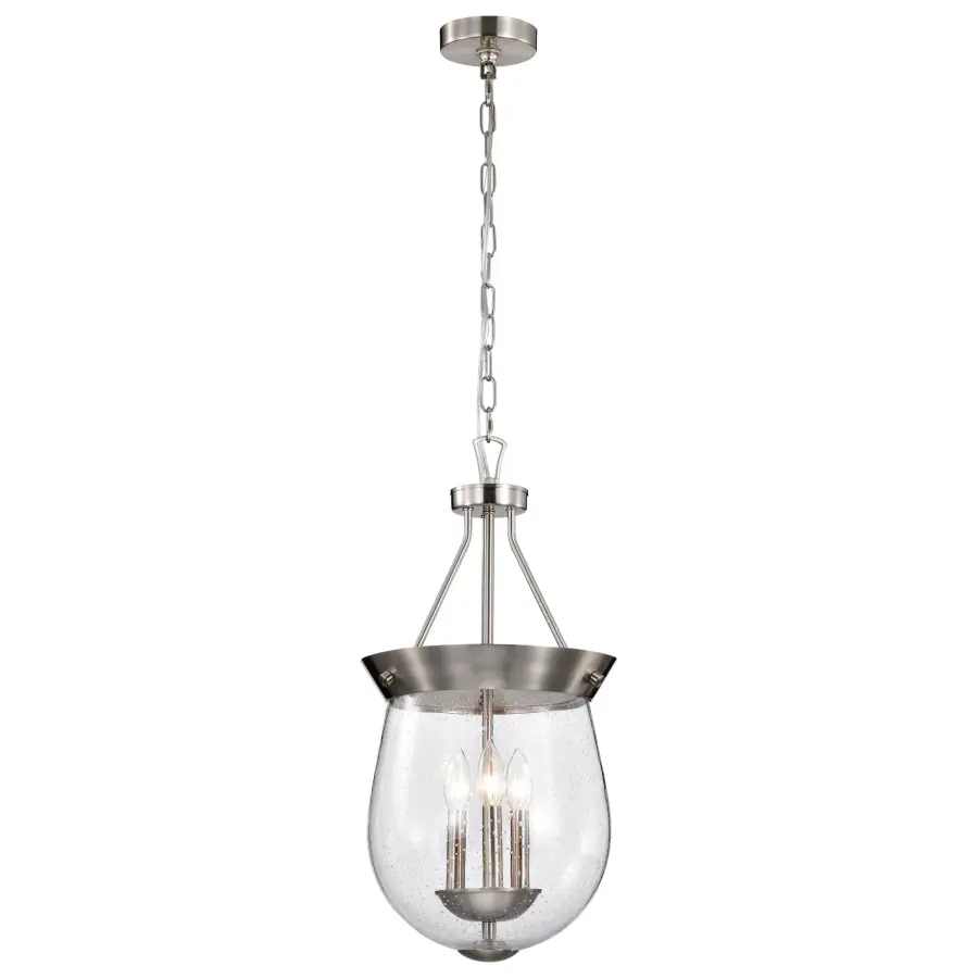 Boliver 3-Light Pendant in Brushed Nickel with Clear Seeded Glass - Image 2
