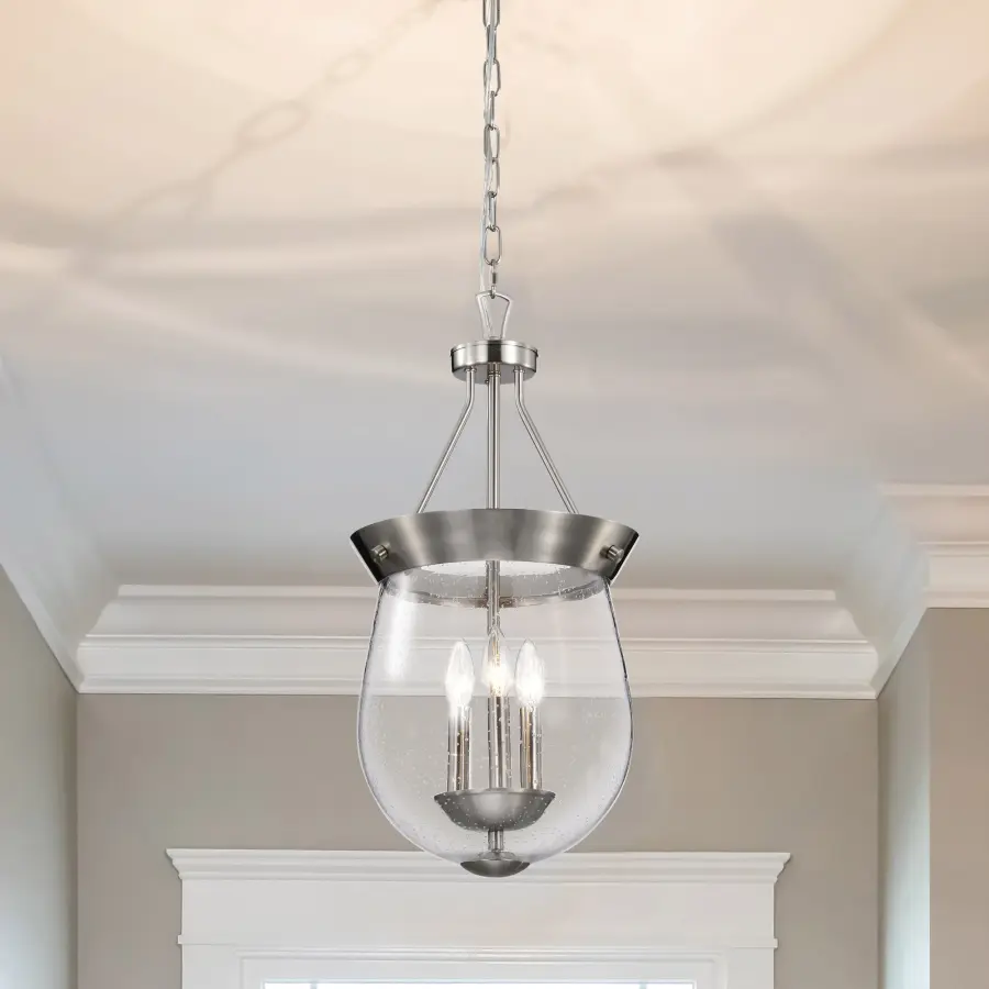 Boliver 3-Light Pendant in Brushed Nickel with Clear Seeded Glass - Image 16