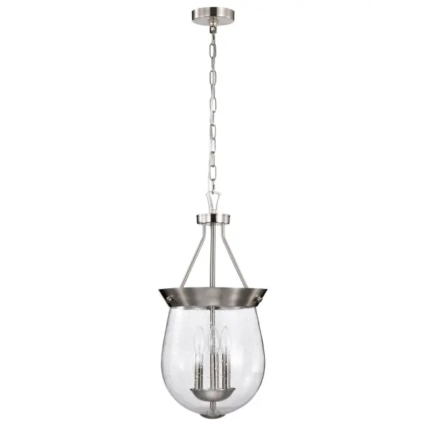 Boliver 3-Light Pendant in Brushed Nickel with Clear Seeded Glass - Image 3