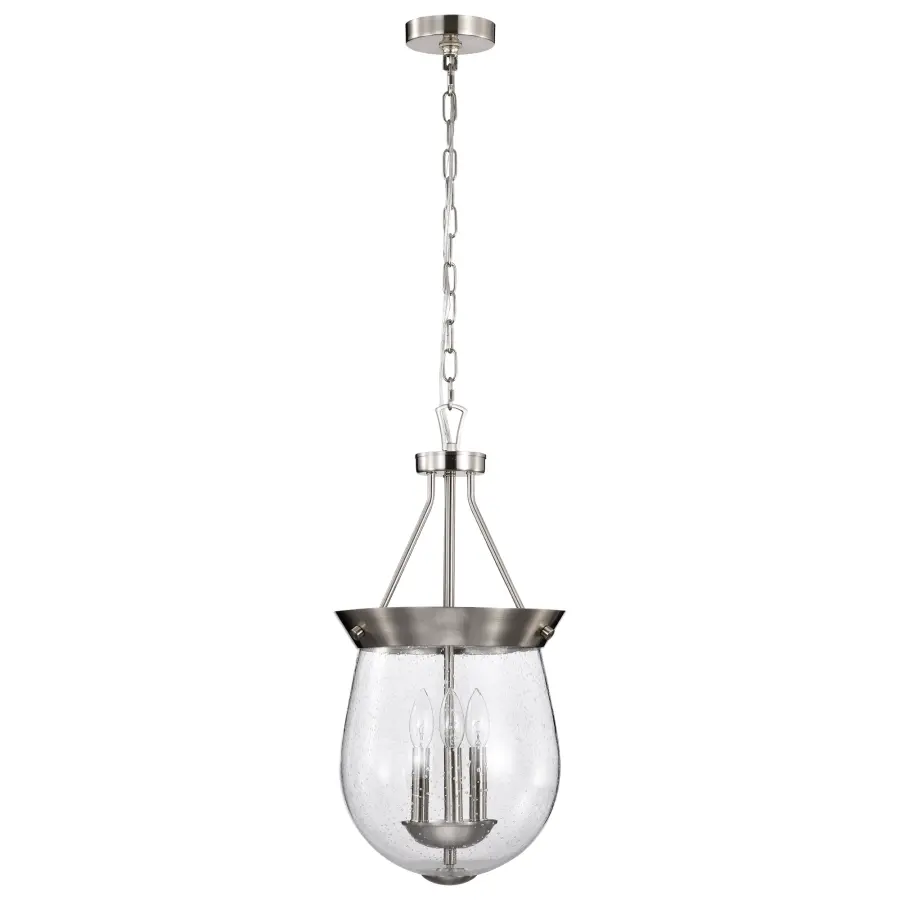 Boliver 3-Light Pendant in Brushed Nickel with Clear Seeded Glass - Image 3