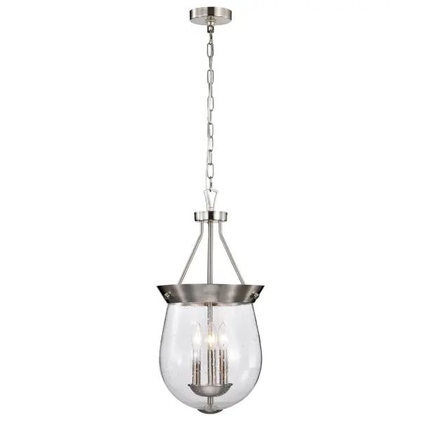 Boliver 3-Light Pendant in Brushed Nickel with Clear Seeded Glass - Image 4