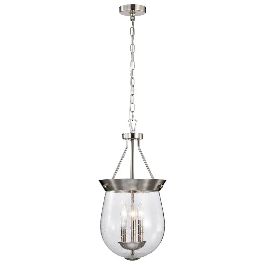 Boliver 3-Light Pendant in Brushed Nickel with Clear Seeded Glass - Image 4