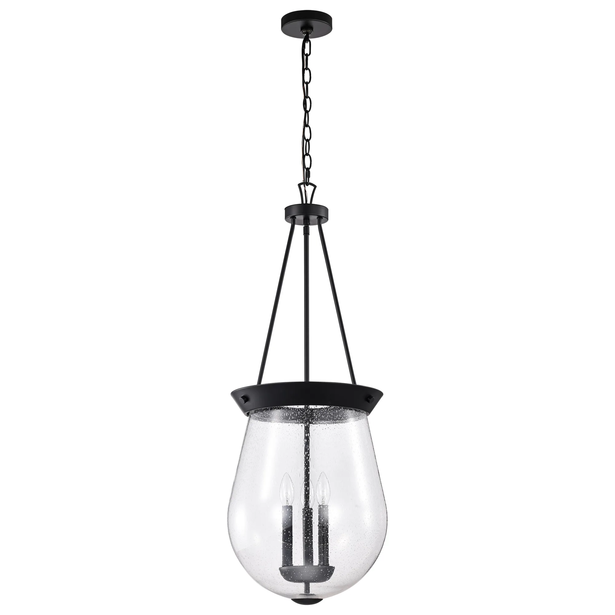 Boliver 3-Light Pendant in Matte Black with Clear Seeded Glass