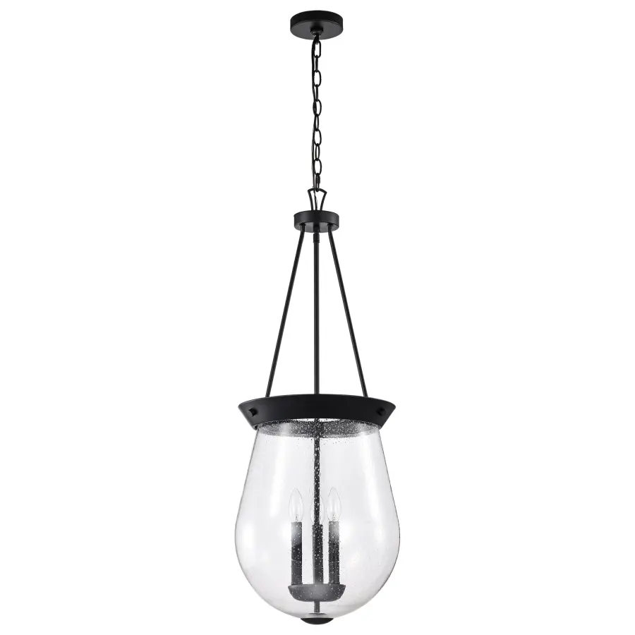 Boliver 3-Light Pendant in Matte Black with Clear Seeded Glass - Image 1
