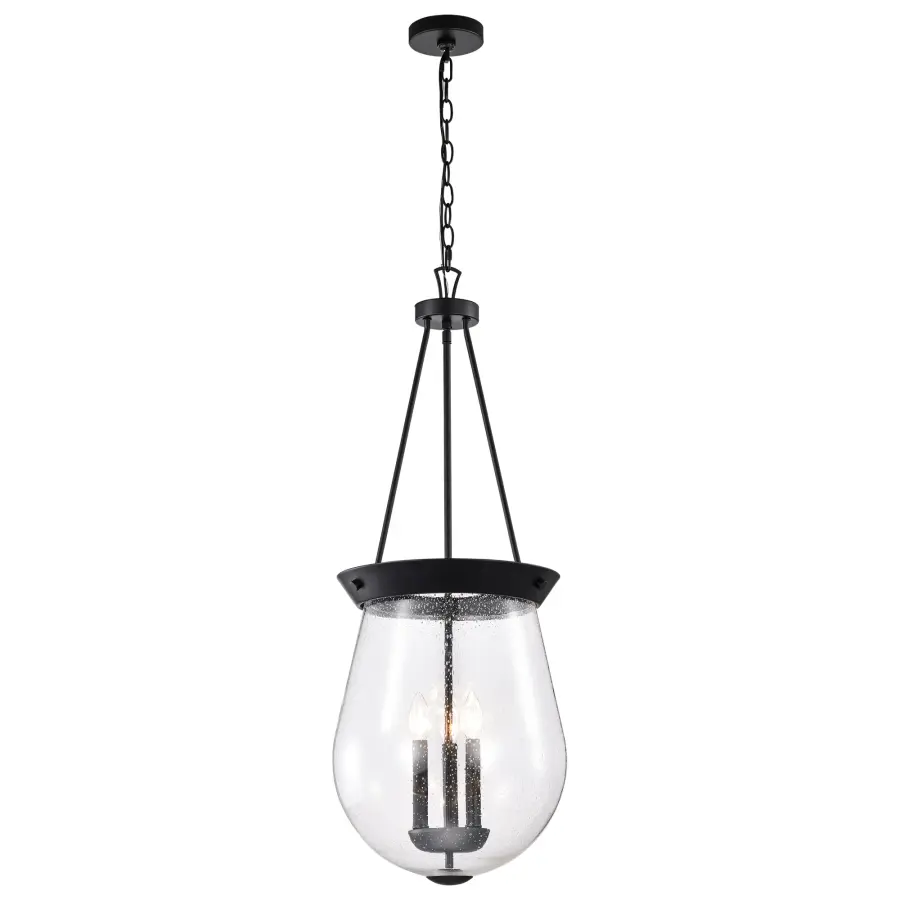 Boliver 3-Light Pendant in Matte Black with Clear Seeded Glass - Image 2
