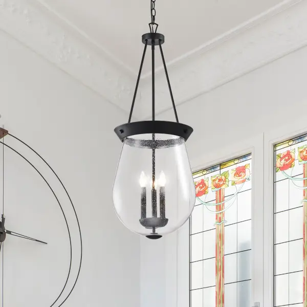 Boliver 3-Light Pendant in Matte Black with Clear Seeded Glass - Image 15