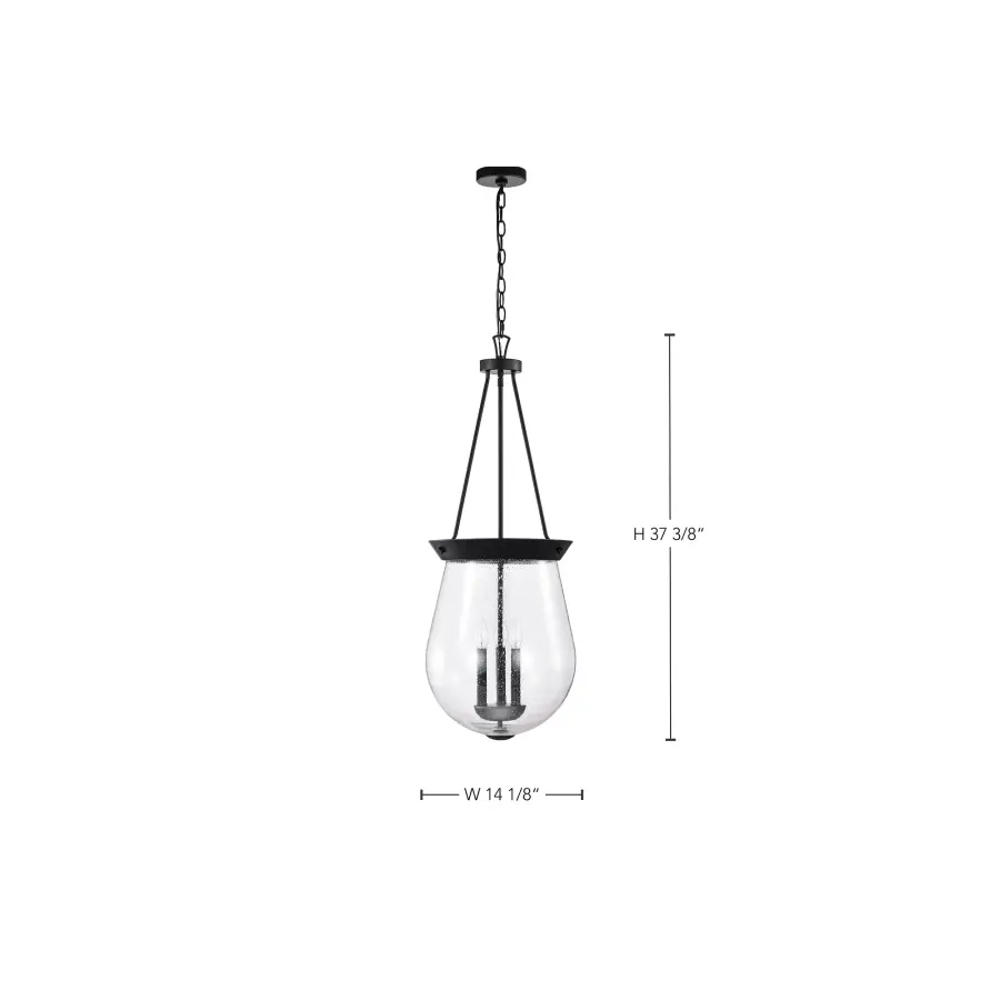 Boliver 3-Light Pendant in Matte Black with Clear Seeded Glass - Image 16