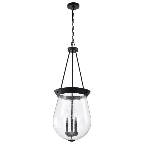 Boliver 3-Light Pendant in Matte Black with Clear Seeded Glass - Image 3
