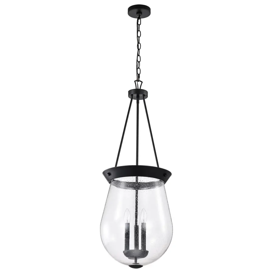 Boliver 3-Light Pendant in Matte Black with Clear Seeded Glass - Image 3