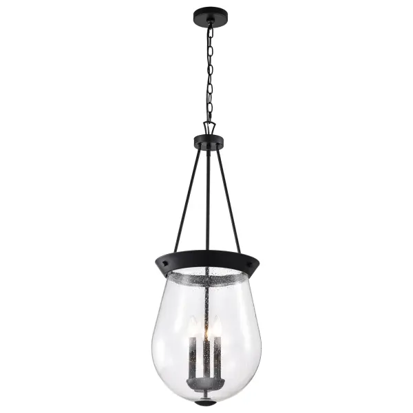 Boliver 3-Light Pendant in Matte Black with Clear Seeded Glass - Image 4