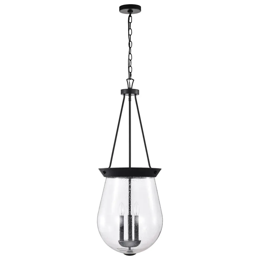Boliver 3-Light Pendant in Matte Black with Clear Seeded Glass - Image 5