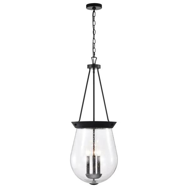 Boliver 3-Light Pendant in Matte Black with Clear Seeded Glass - Image 6