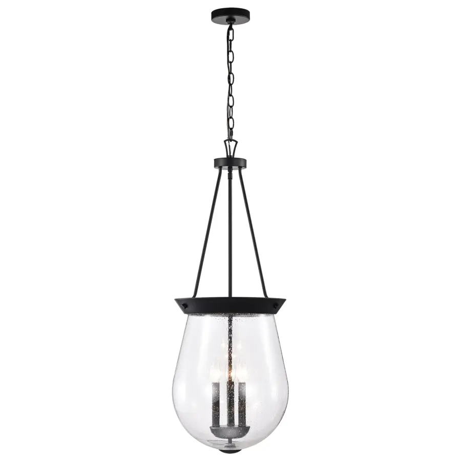 Boliver 3-Light Pendant in Matte Black with Clear Seeded Glass - Image 6