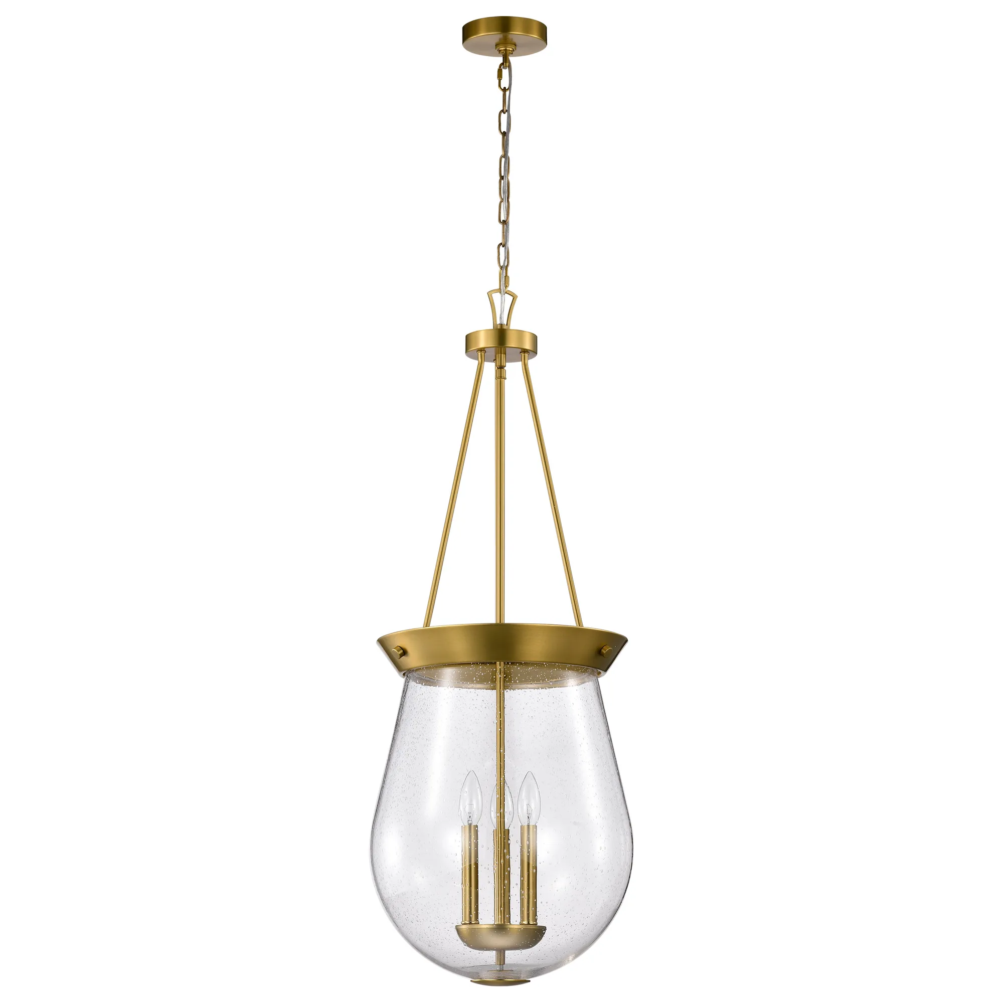 Boliver 3-Light Pendant in Vintage Brass with Clear Seeded Glass