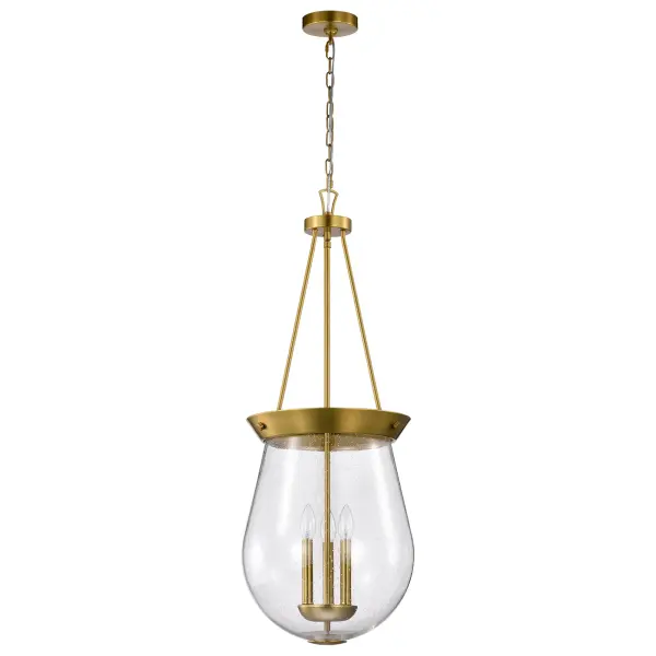 The Boliver 3-Light Pendant brings sophisticated traditional design with its vintage brass finish and textured seeded glass. Perfect for adding warmth and character to dining spaces and kitchen islands.