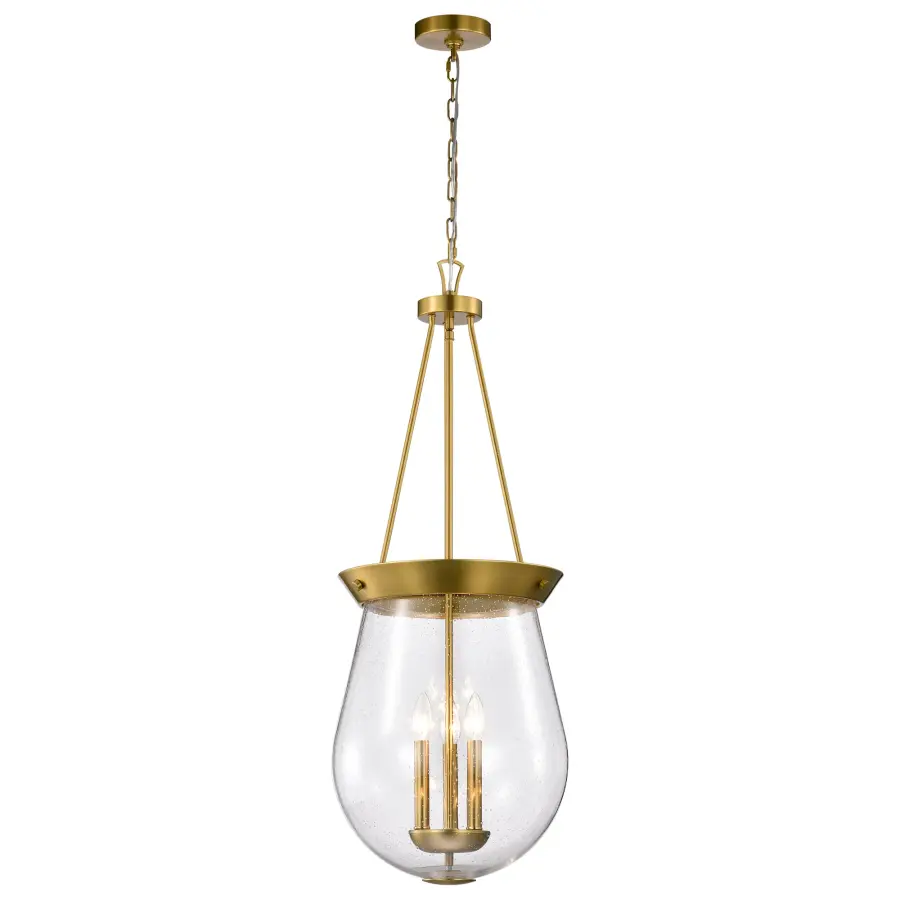 Boliver 3-Light Pendant in Vintage Brass with Clear Seeded Glass - Image 2