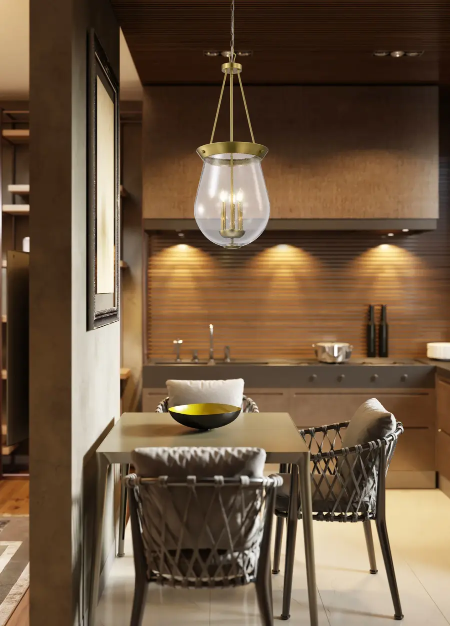 Boliver 3-Light Pendant in Vintage Brass with Clear Seeded Glass - Image 16