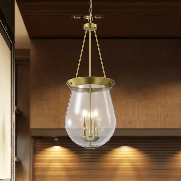Boliver 3-Light Pendant in Vintage Brass with Clear Seeded Glass - Image 17