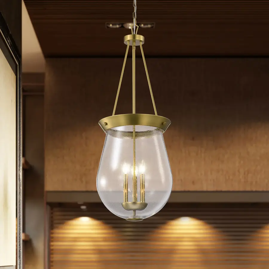 Boliver 3-Light Pendant in Vintage Brass with Clear Seeded Glass - Image 17